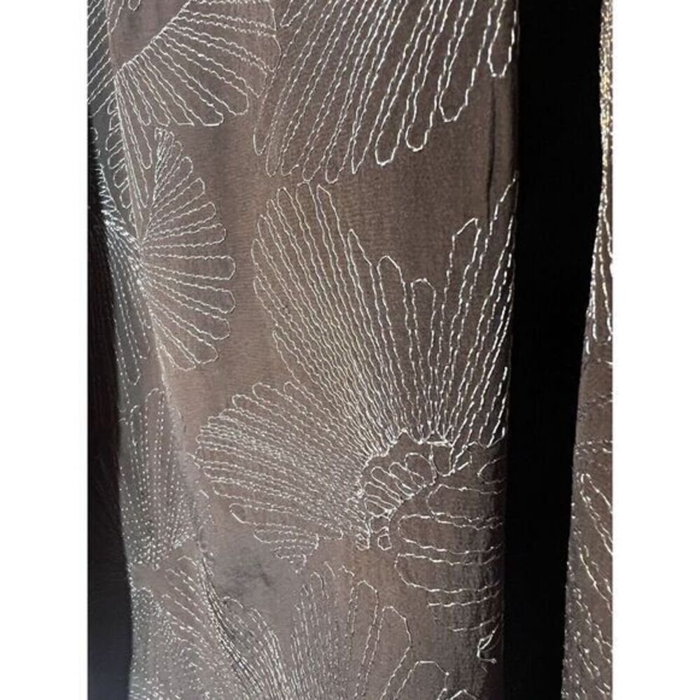 Talbot Women 10 Brown Silver Metallic Thread Silk Embroidery Pleated Swing Skirt - Picture 3 of 8
